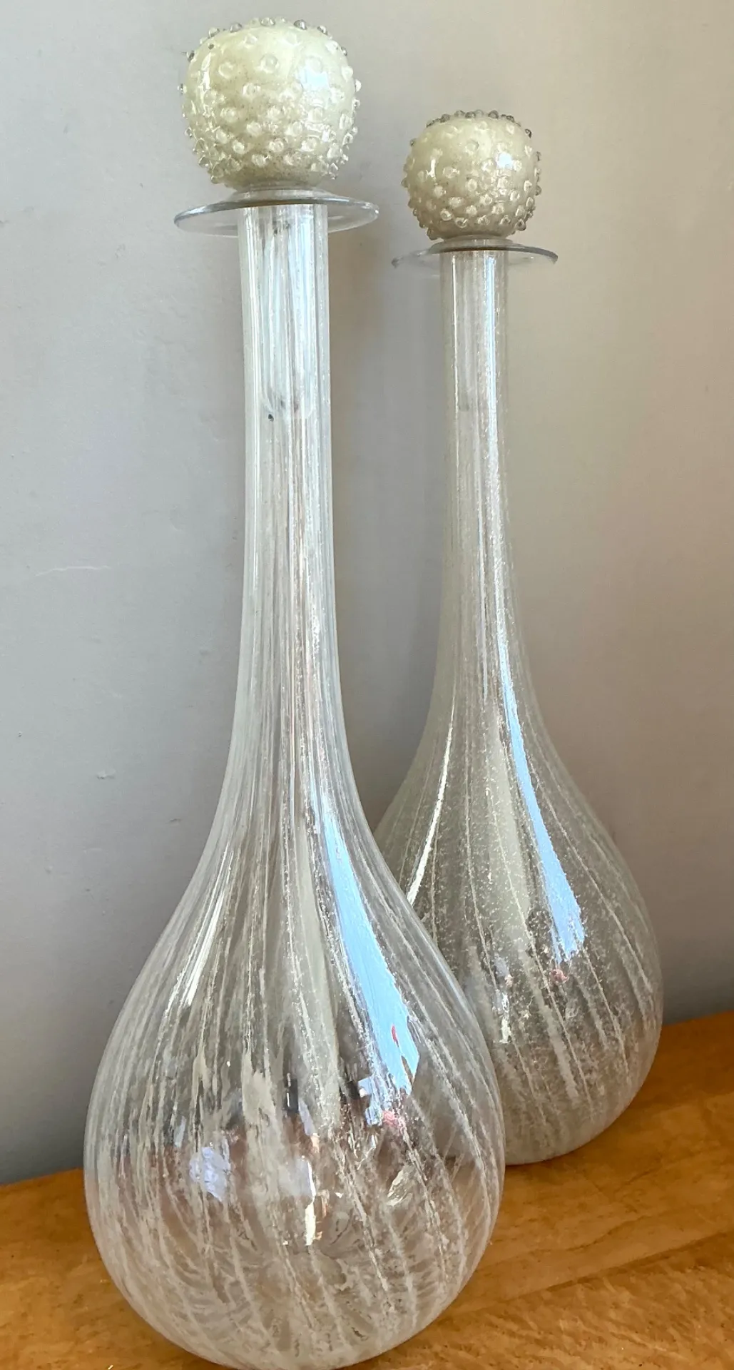 Vintage Monumental Murano Handblown Glass Bottles with Stoppers - Pair — additional photo 5