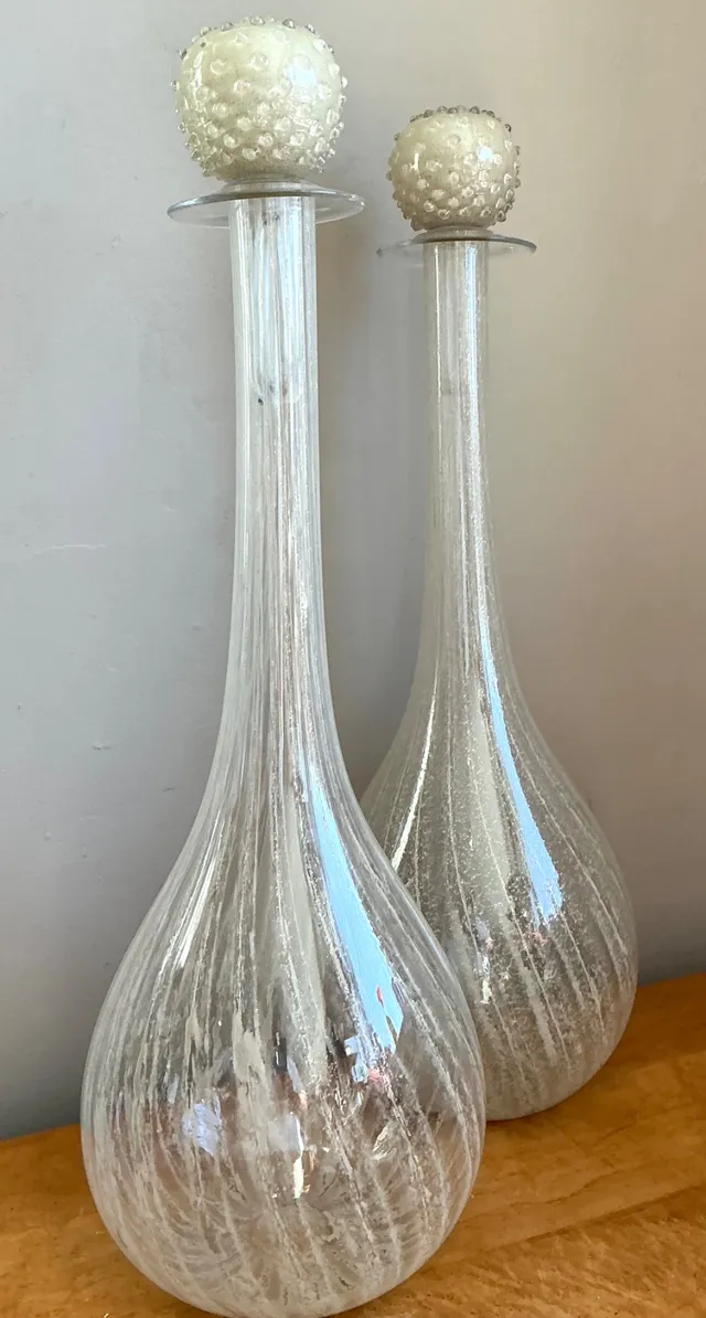 Vintage Monumental Murano Handblown Glass Bottles with Stoppers - Pair — additional photo 5