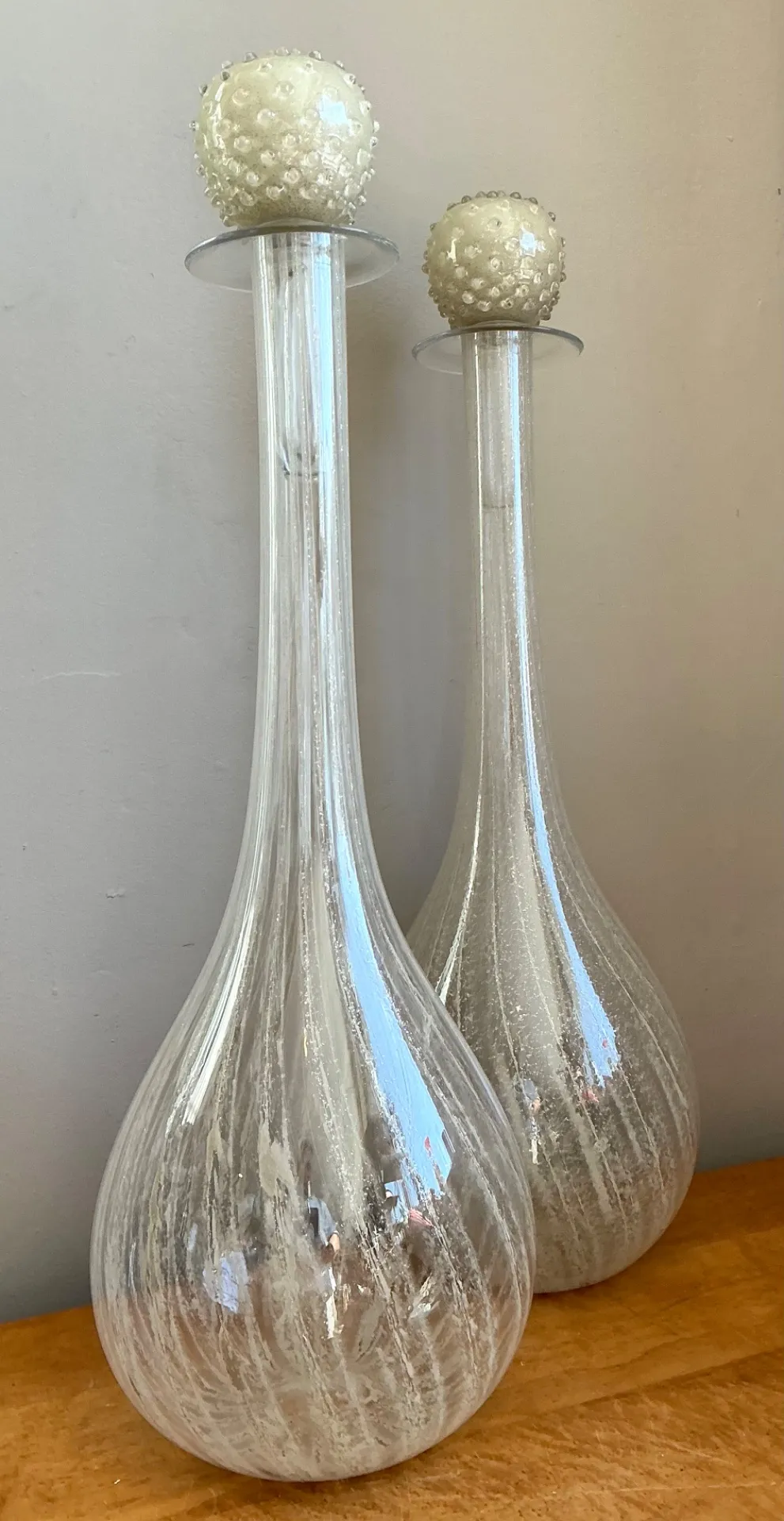 Vintage Monumental Murano Handblown Glass Bottles with Stoppers - Pair — additional photo 3
