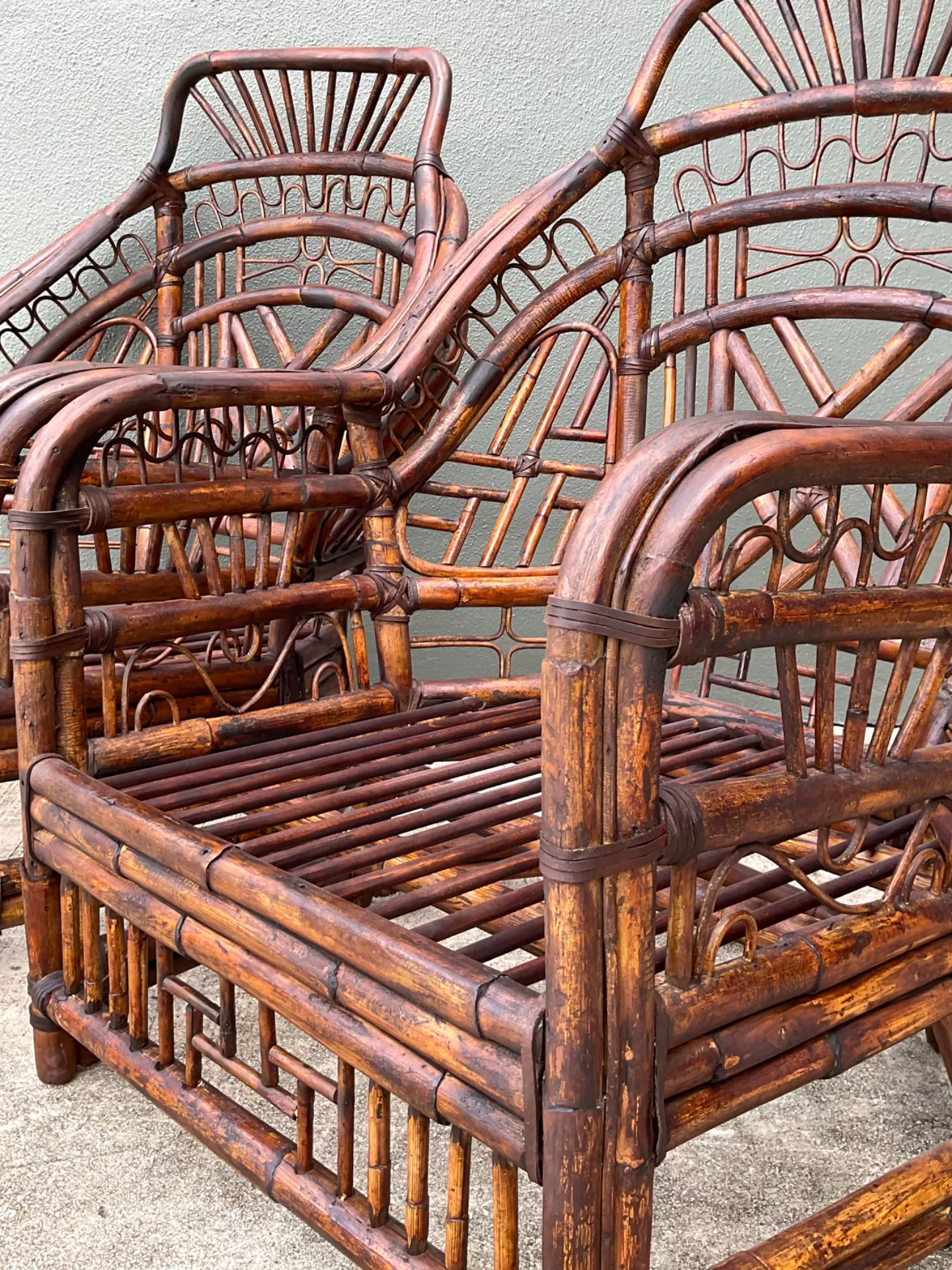 Vintage High Back Brighton Rattan Lounge Chairs - A Pair — additional photo 2