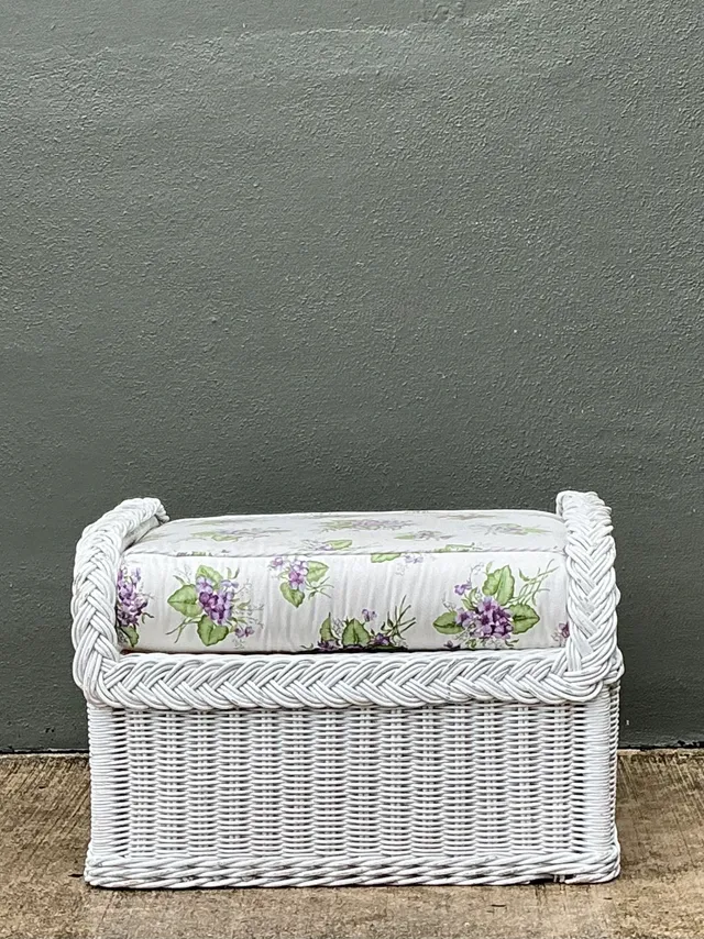 Vintage Braided White Rattan Ottoman — additional photo 5
