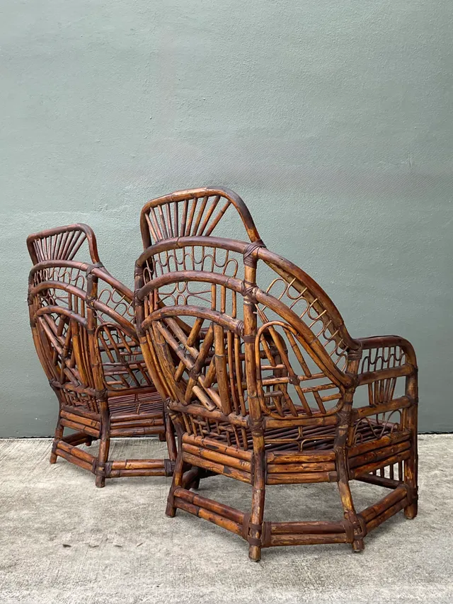 Vintage High Back Brighton Rattan Lounge Chairs - A Pair — additional photo 7