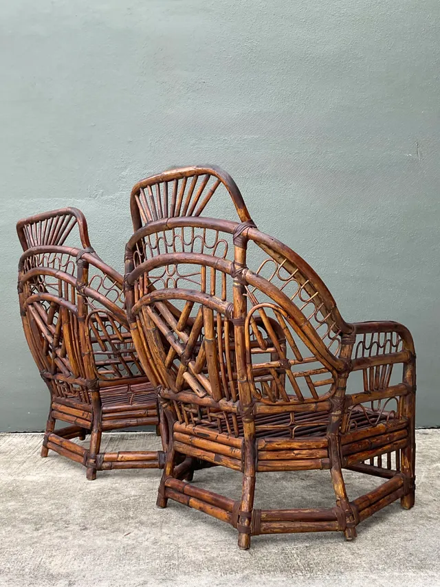 Vintage High Back Brighton Rattan Lounge Chairs - A Pair — additional photo 8