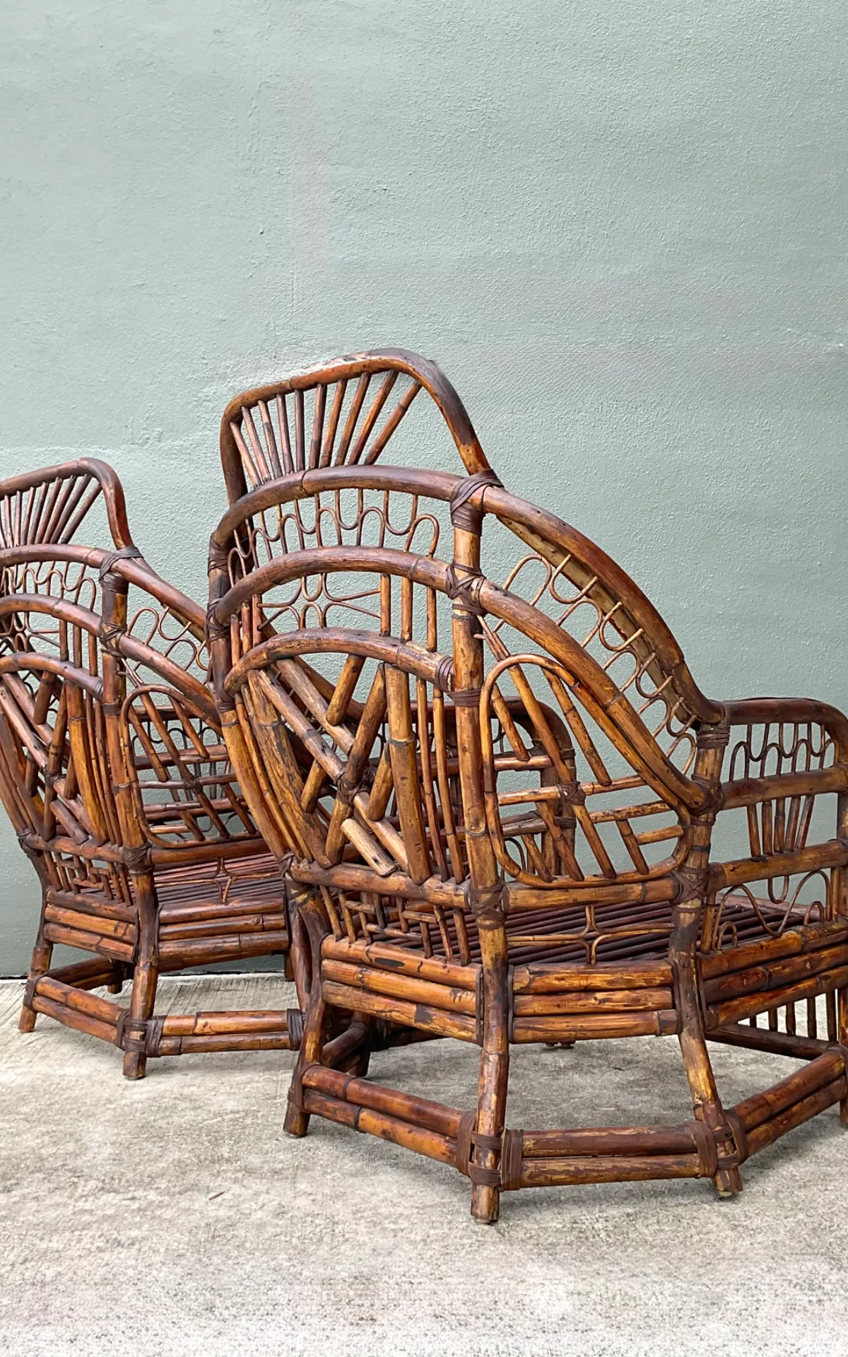 Vintage High Back Brighton Rattan Lounge Chairs - A Pair