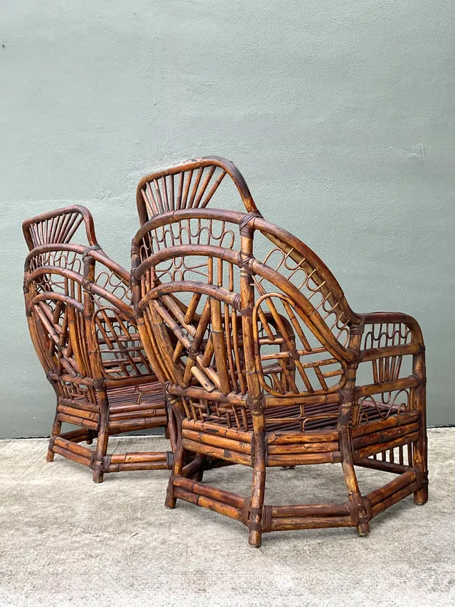 Vintage High Back Brighton Rattan Lounge Chairs - A Pair — additional photo 1