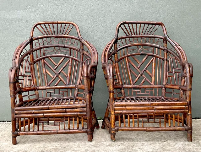 Vintage High Back Brighton Rattan Lounge Chairs - A Pair — additional photo 4