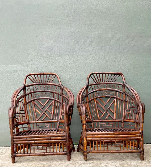 Vintage High Back Brighton Rattan Lounge Chairs - A Pair — additional photo 6
