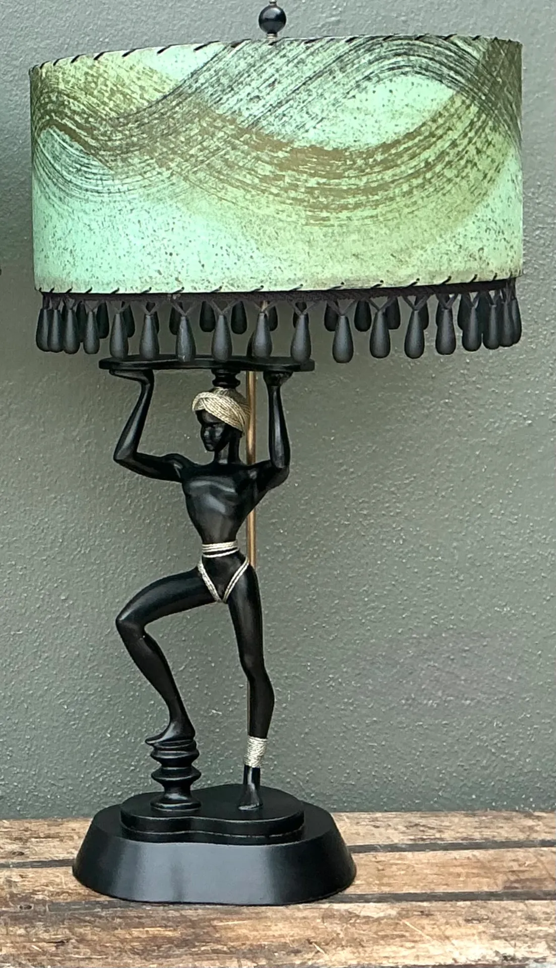 Vintage MCM Figurative Table Lamps with Green Shades - A Pair — additional photo 6