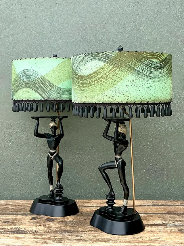 Vintage MCM Figurative Table Lamps with Green Shades - A Pair — additional photo 1