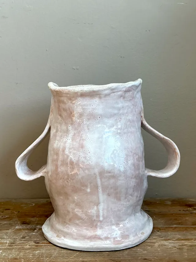 Vintage Pink Glazed Biomorphic Ceramic Vessel — additional photo 5