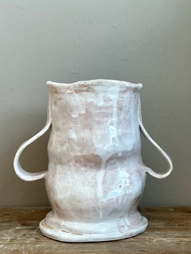 Vintage Pink Glazed Biomorphic Ceramic Vessel — additional photo 7