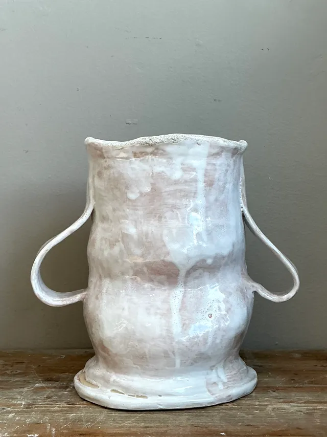 Vintage Pink Glazed Biomorphic Ceramic Vessel — additional photo 4