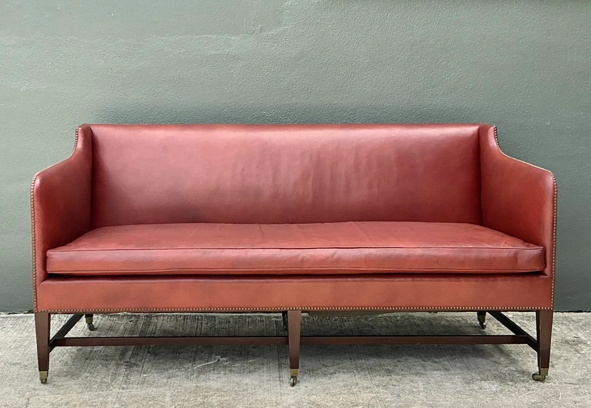 Vintage Saybolt And Cleland Nailhead Trim Leather Sofa — additional photo 8