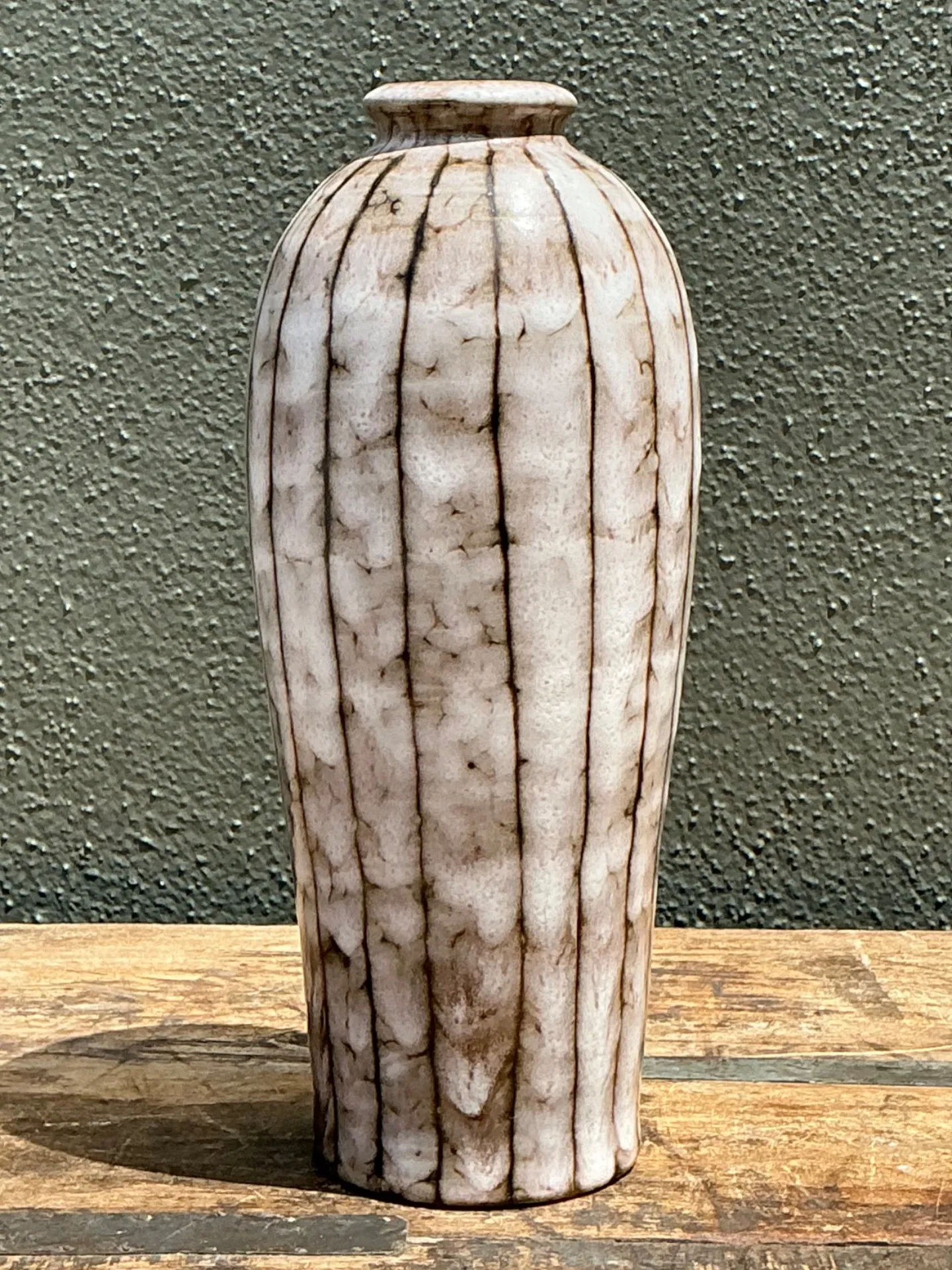 Vintage Brown and White Ceramic Vase — additional photo 3