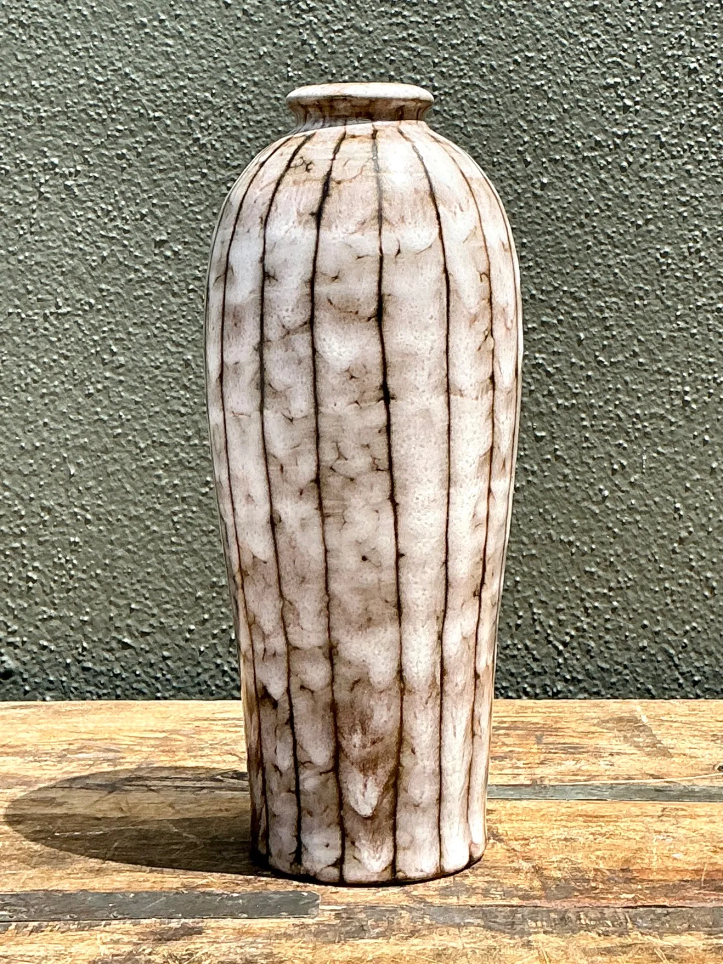 Vintage Brown and White Ceramic Vase — additional photo 2