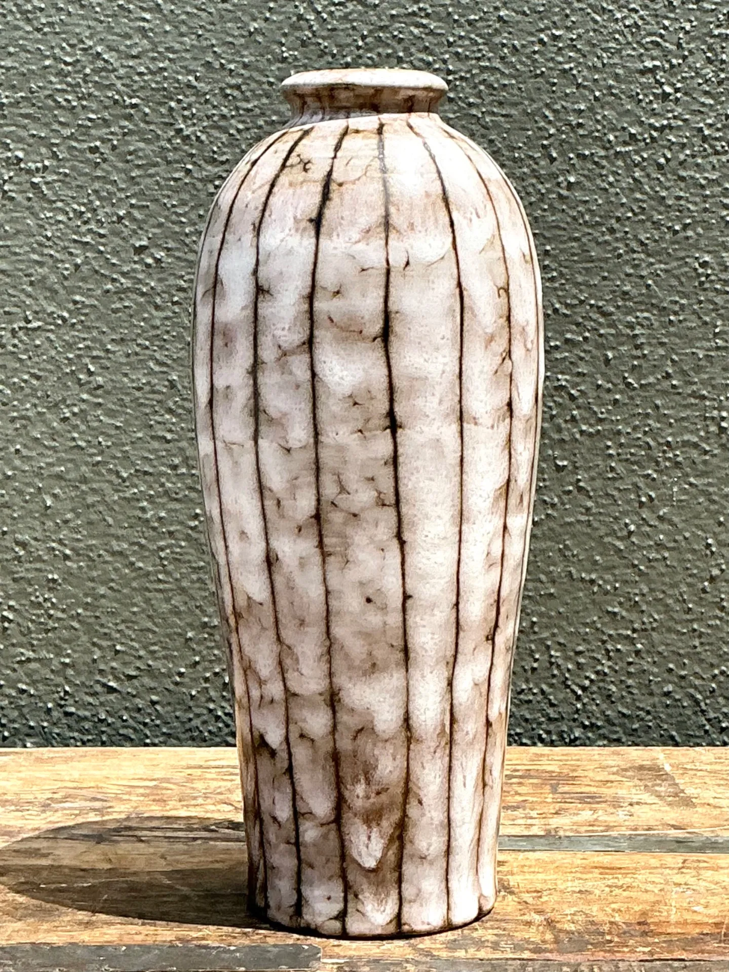 Vintage Brown and White Ceramic Vase — additional photo 1