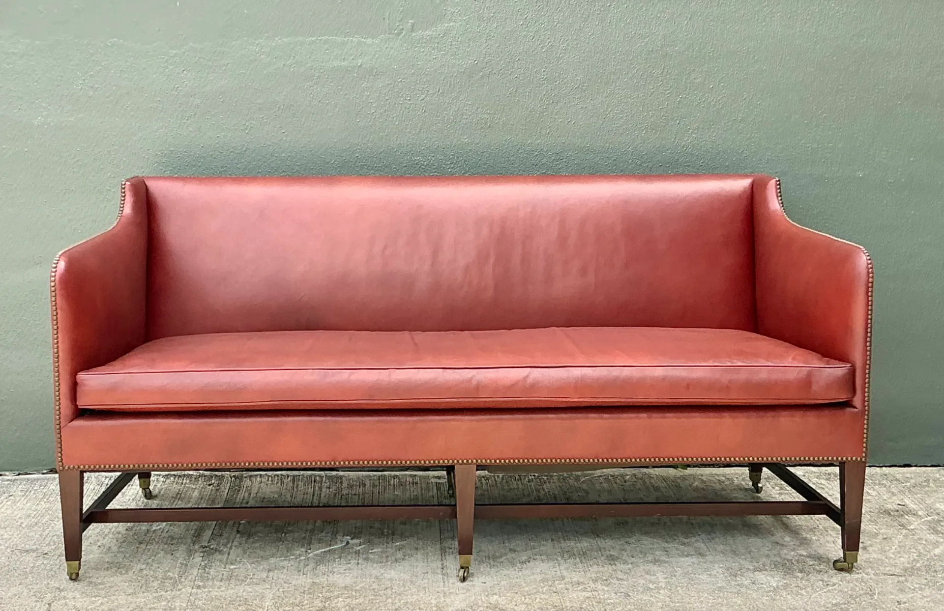 Vintage Saybolt And Cleland Nailhead Trim Leather Sofa — additional photo 2