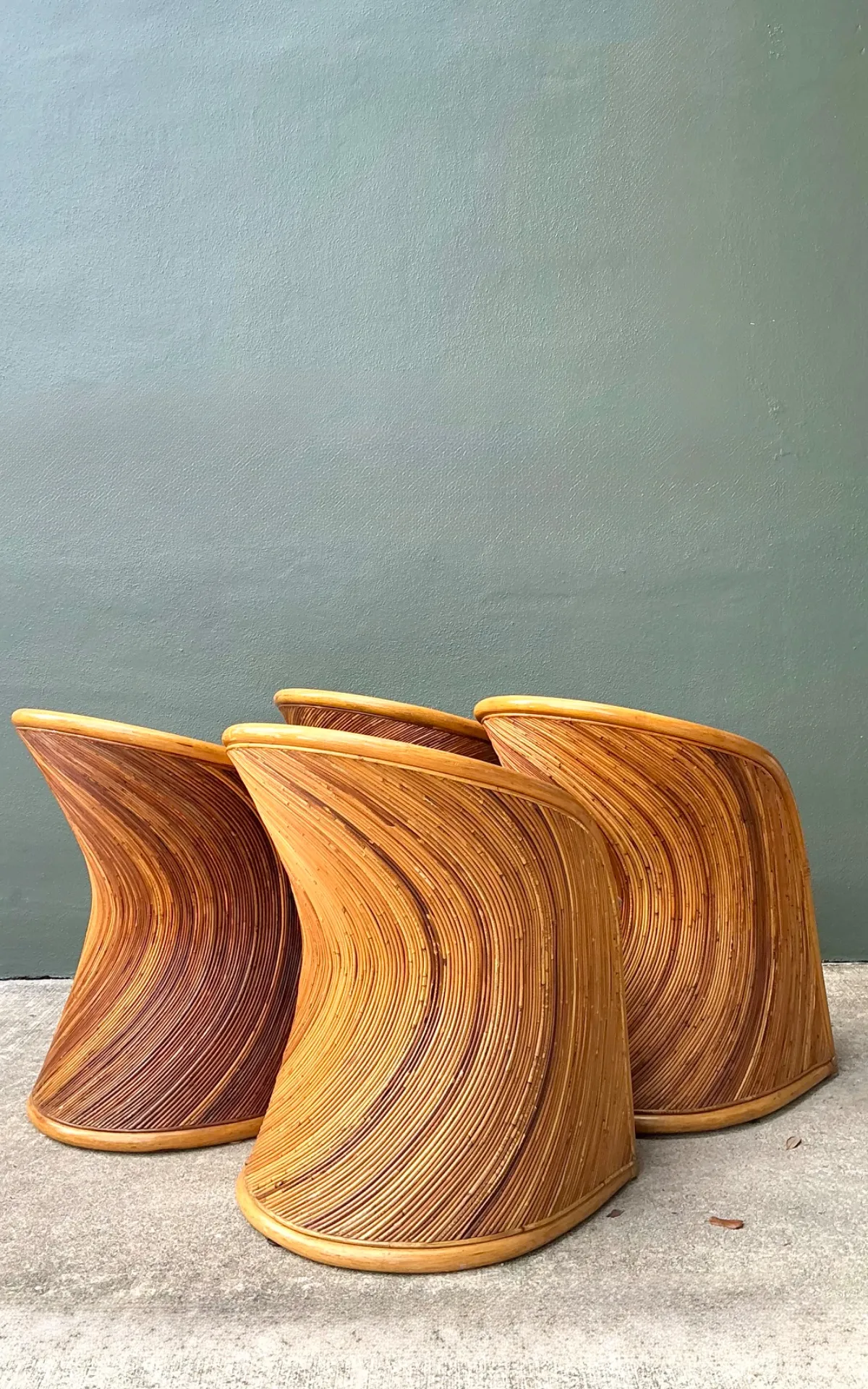 Vintage Pencil Reed Sunburst Dining Chairs — additional photo 4