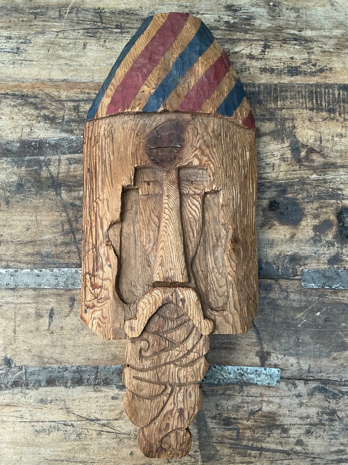 Vintage Rustic Carved Wood Mask — additional photo 4