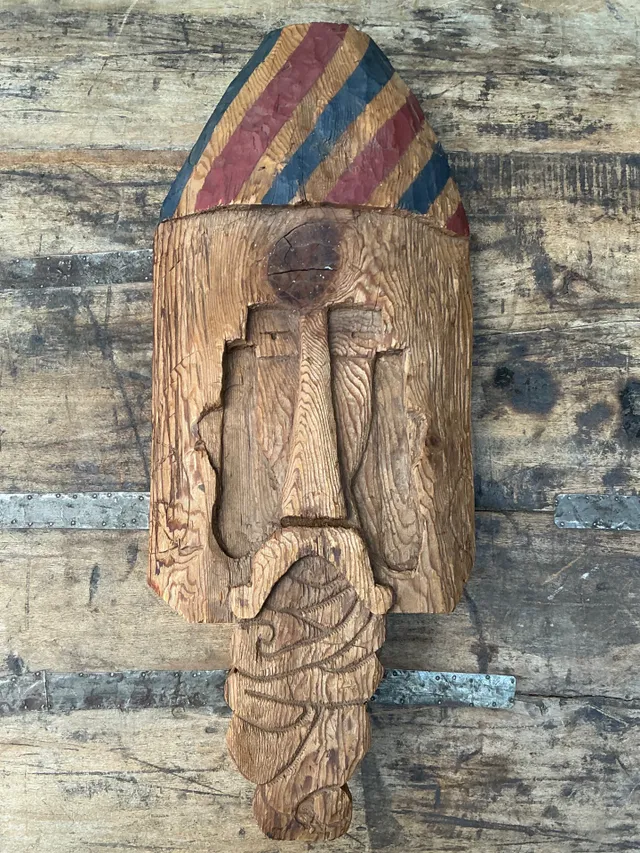Vintage Rustic Carved Wood Mask — additional photo 4