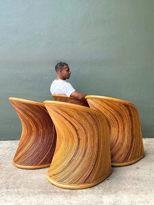 Vintage Pencil Reed Sunburst Dining Chairs — additional photo 1