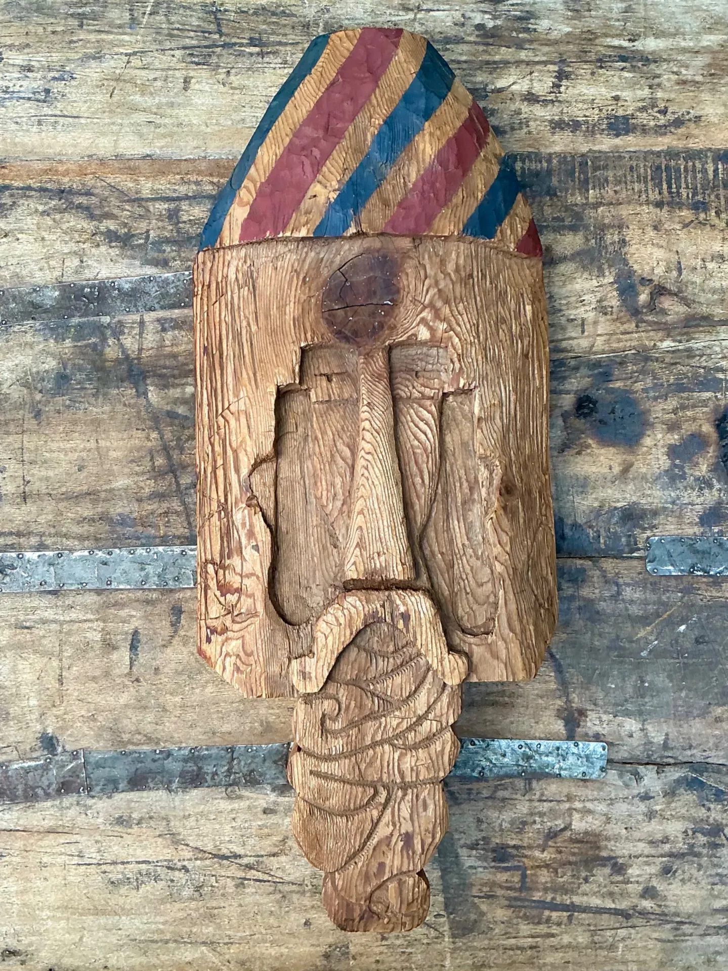 Vintage Rustic Carved Wood Mask — additional photo 8