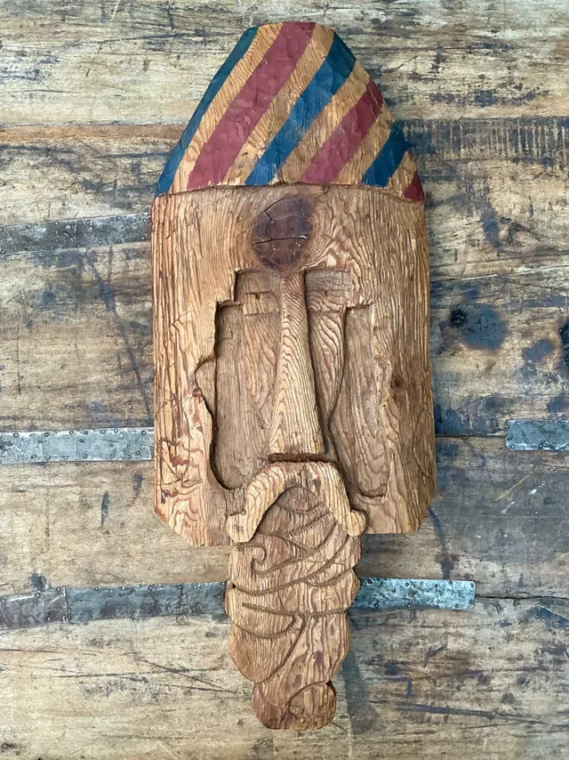 Vintage Rustic Carved Wood Mask — additional photo 8