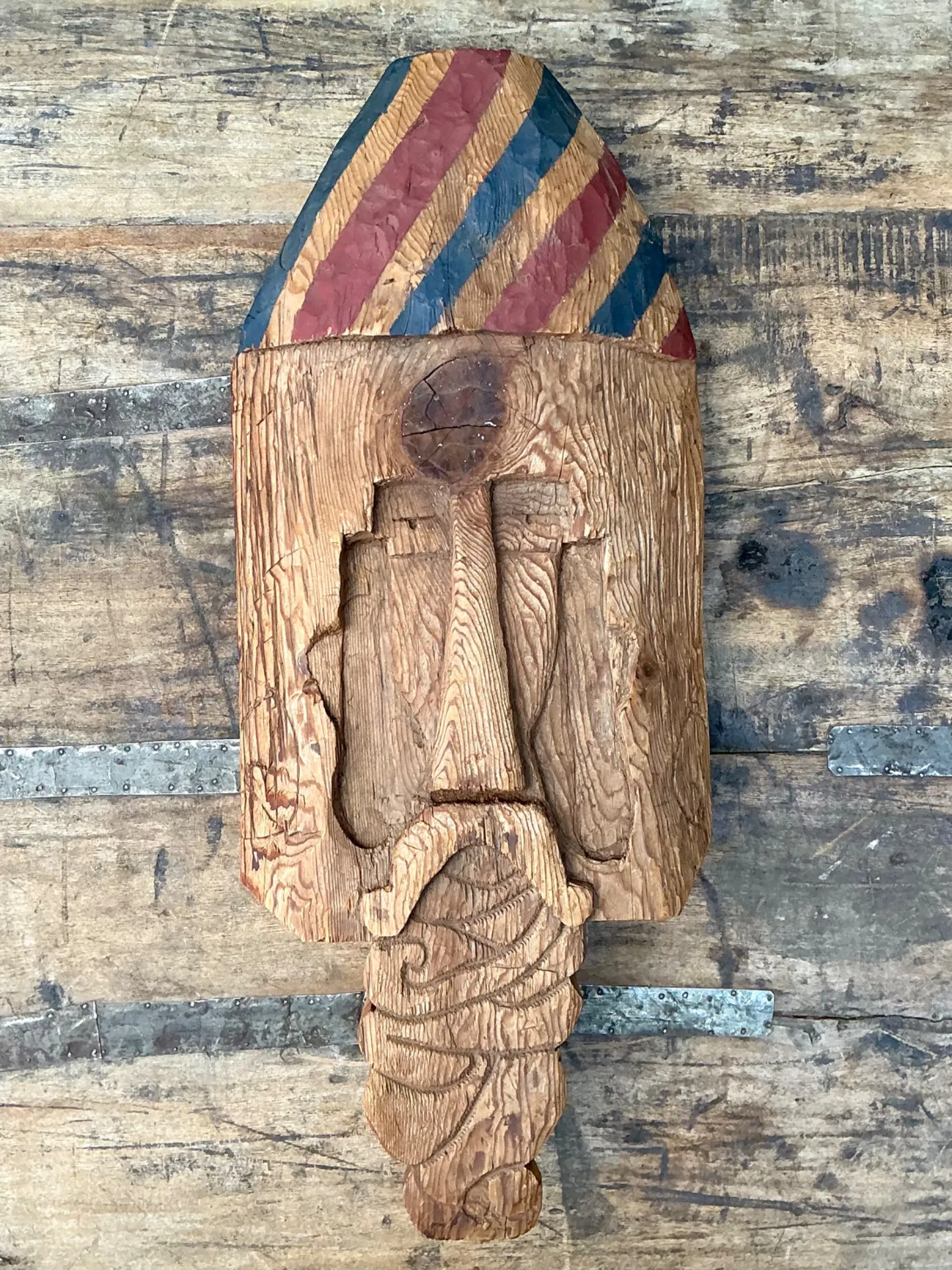 Vintage Rustic Carved Wood Mask — additional photo 6