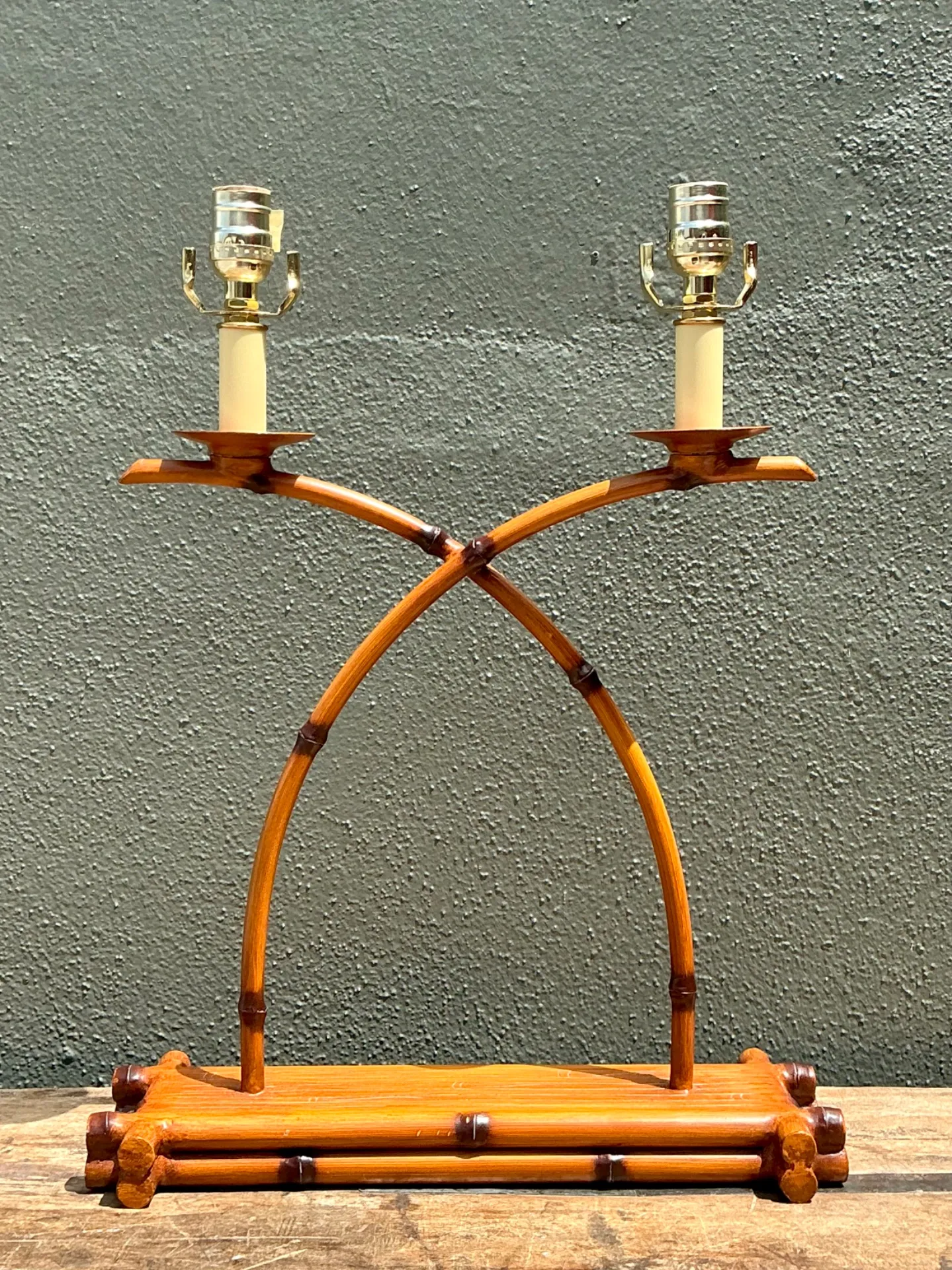 Vintage Faux Bamboo Double Arm Metal Lamp — additional photo 3