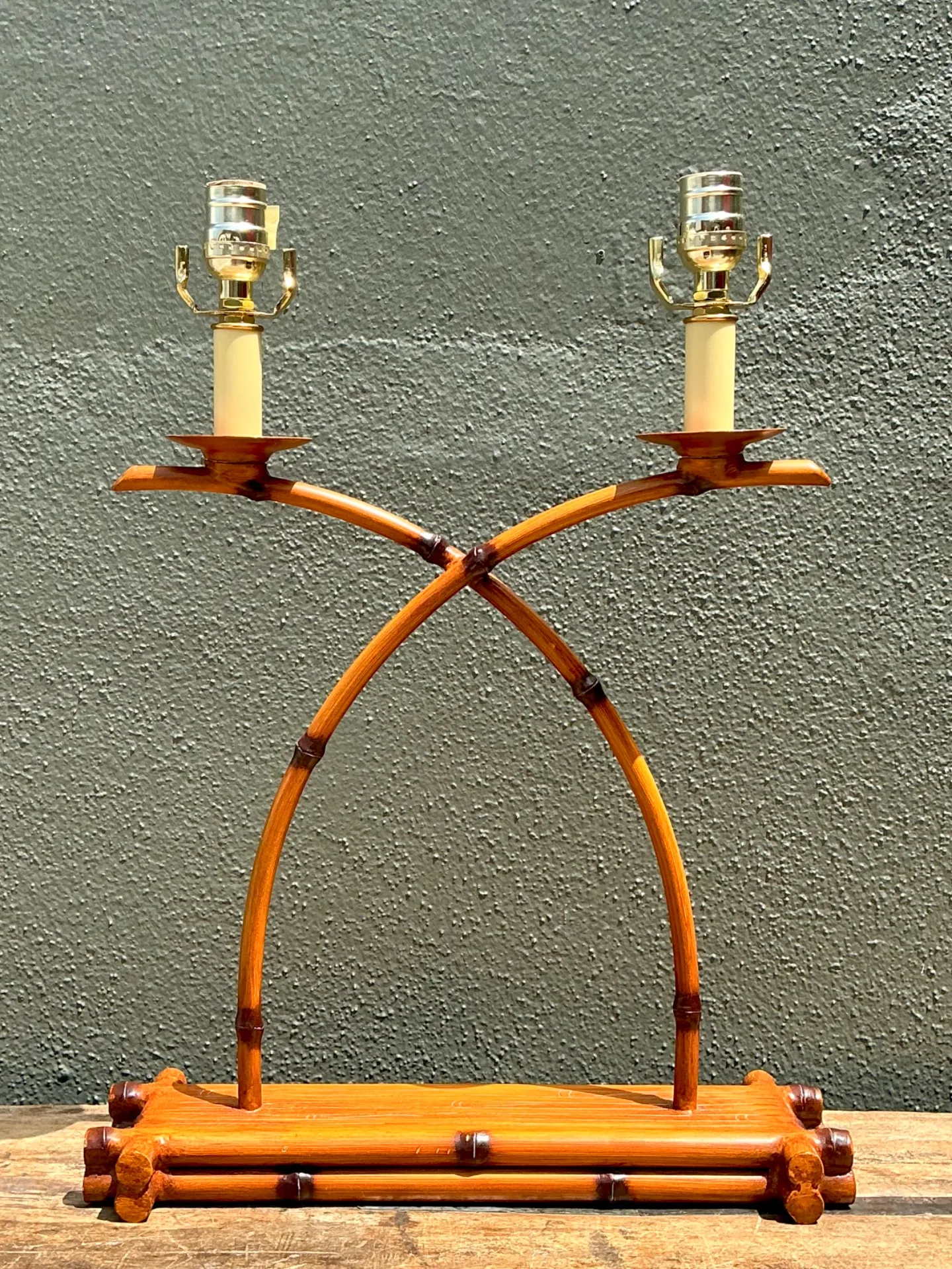 Vintage Faux Bamboo Double Arm Metal Lamp — additional photo 5