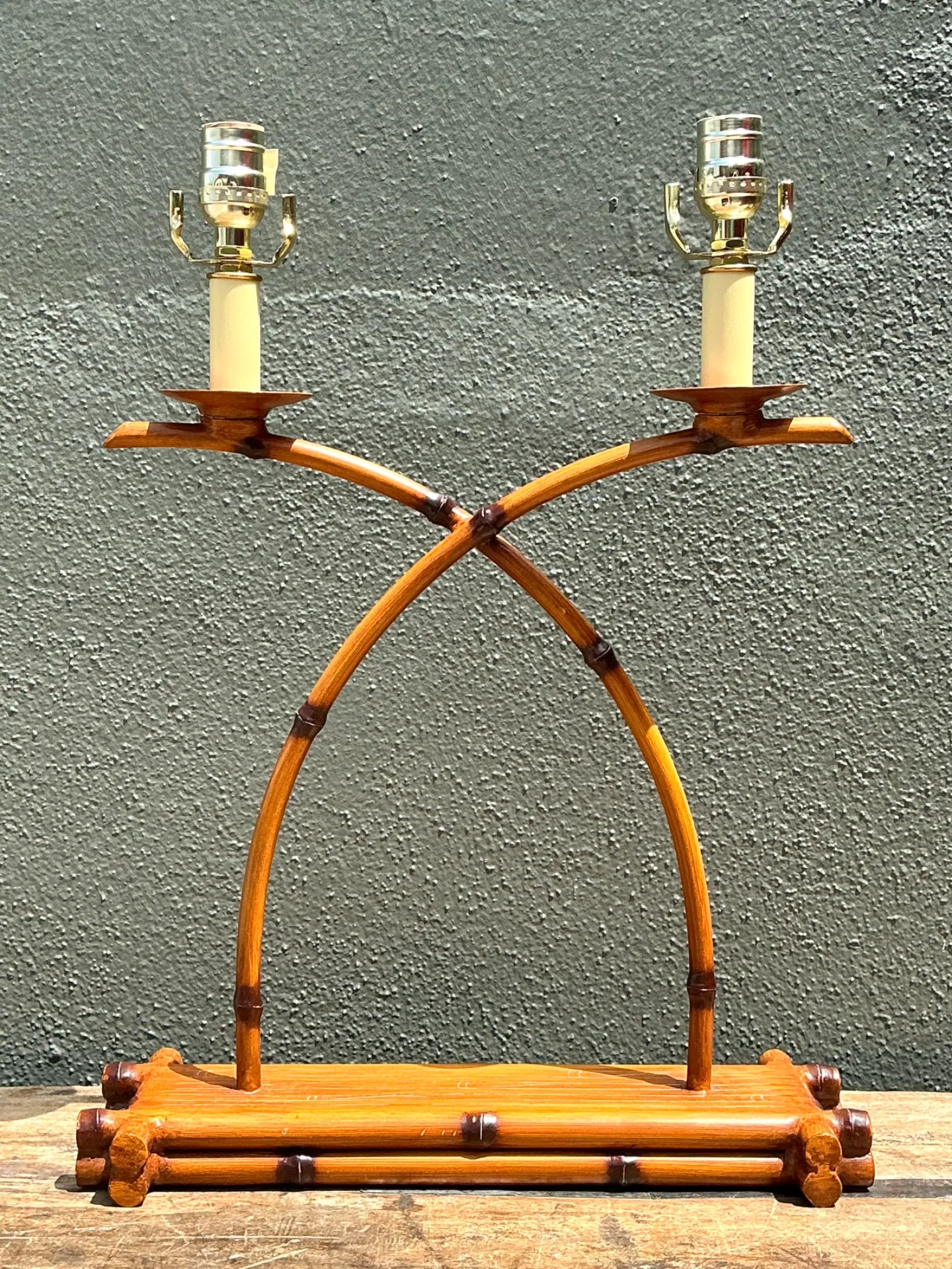 Vintage Faux Bamboo Double Arm Metal Lamp — additional photo 2