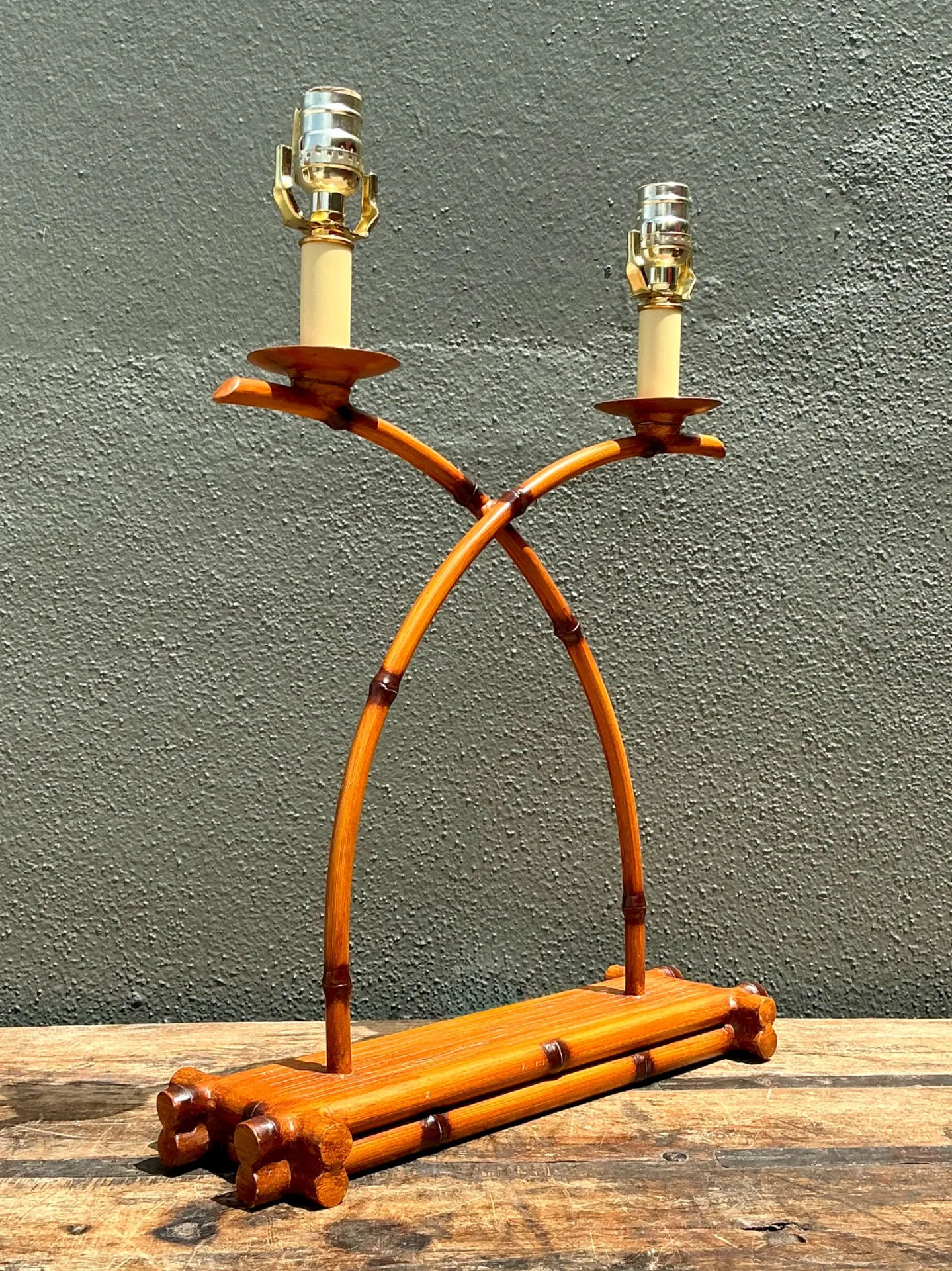 Vintage Faux Bamboo Double Arm Metal Lamp — additional photo 1