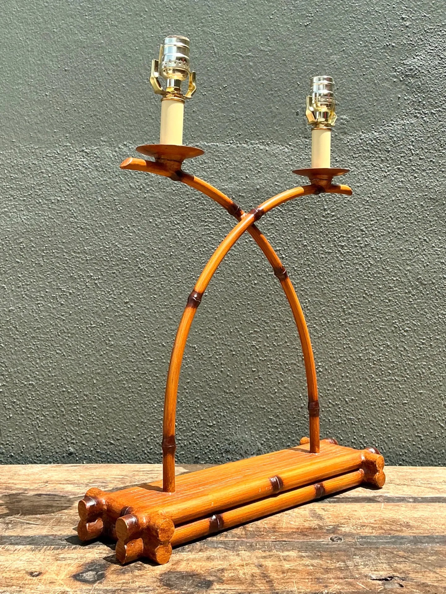 Vintage Faux Bamboo Double Arm Metal Lamp — additional photo 4