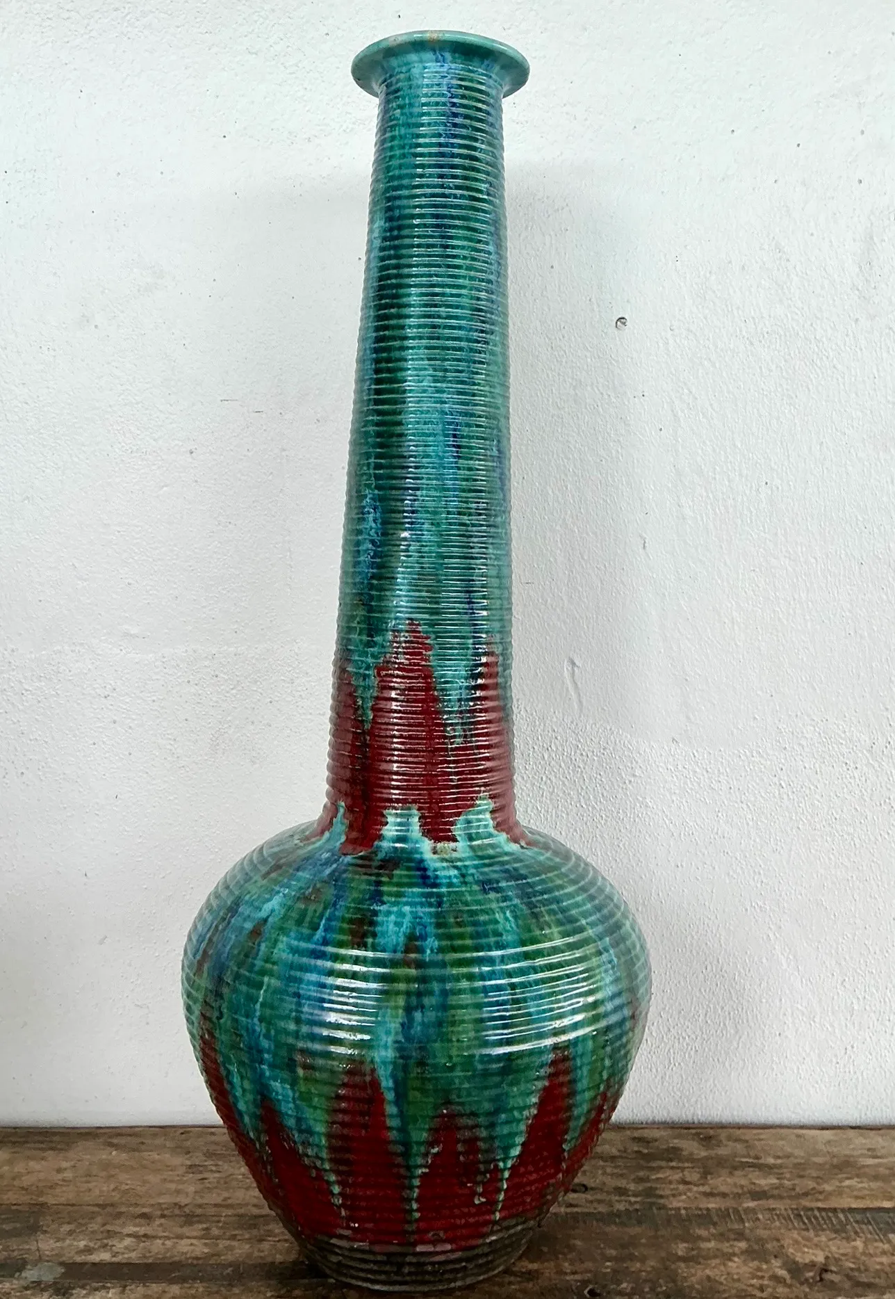 Vintage Tall Ceramic Glazed Ribbed Vase — additional photo 7