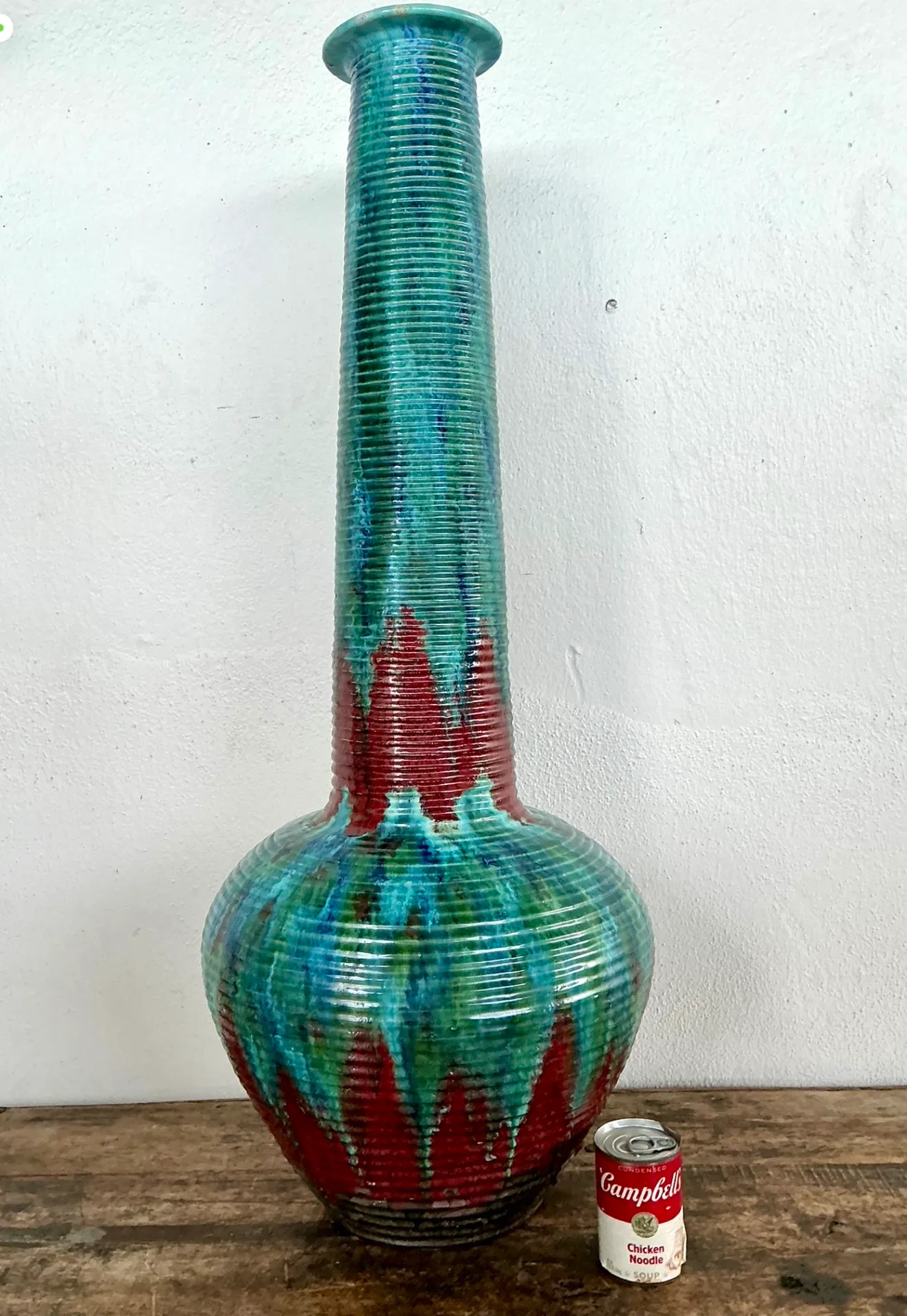 Vintage Tall Ceramic Glazed Ribbed Vase — additional photo 3