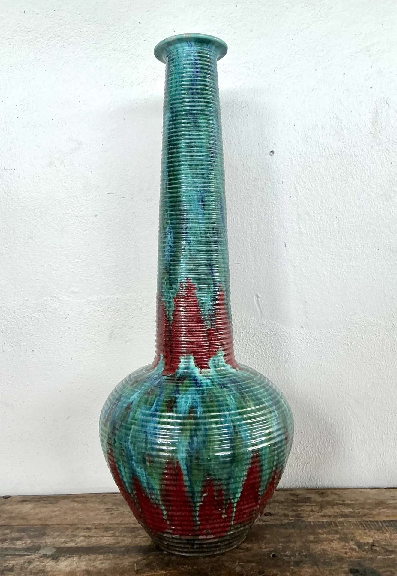 Vintage Tall Ceramic Glazed Ribbed Vase — additional photo 6