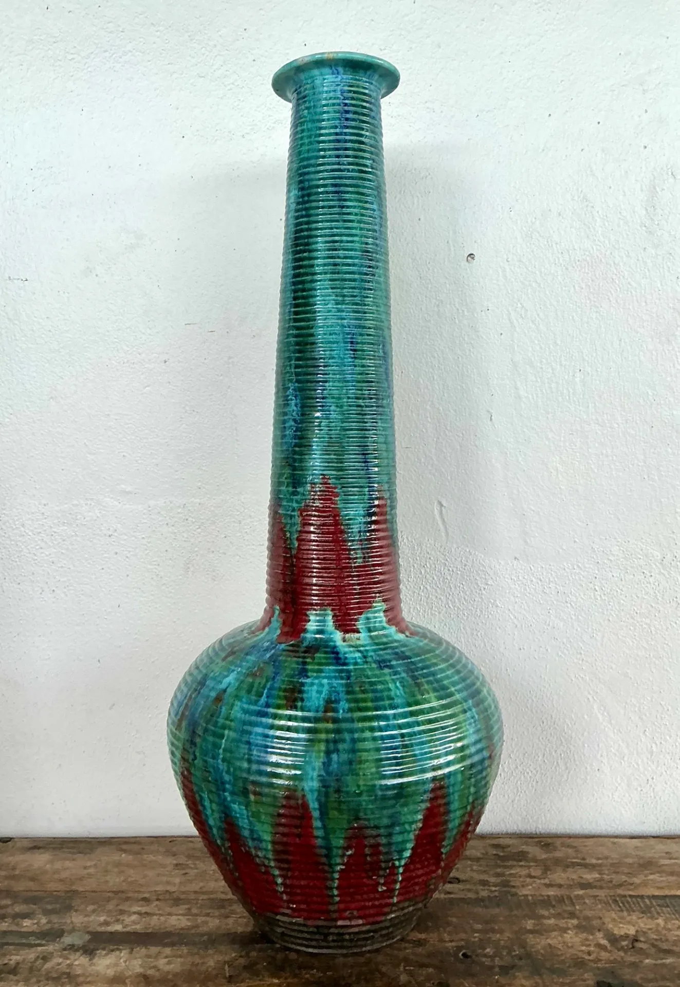 Vintage Tall Ceramic Glazed Ribbed Vase — additional photo 5