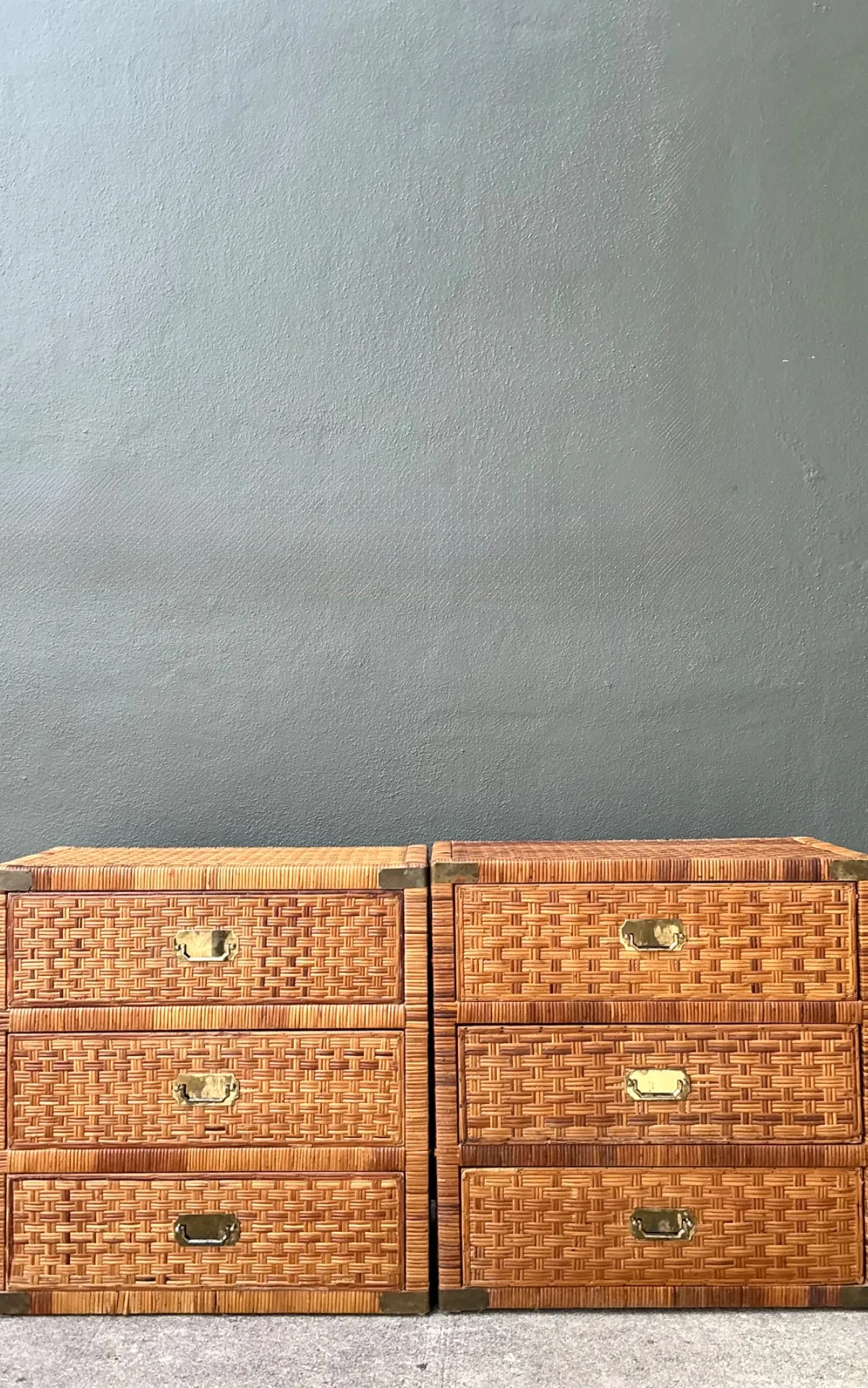 Vintage Woven Rattan Chest of Drawers - Set of 2 - Side view