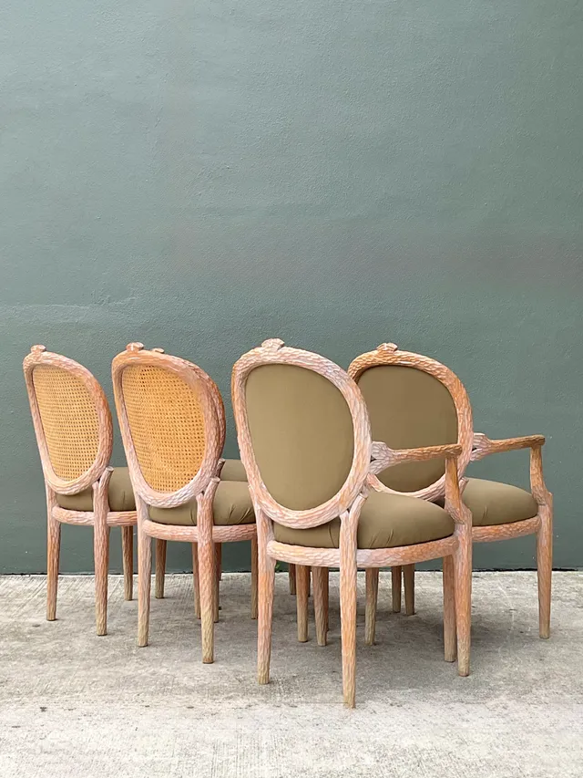 Vintage Carved Faux Bois Dining Chairs - Set Of 6; — additional photo 4