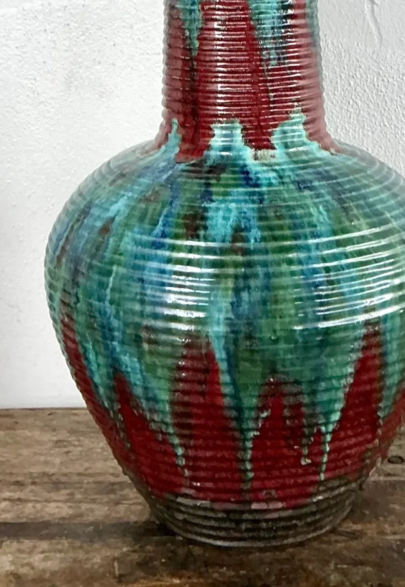 Vintage Tall Ceramic Glazed Ribbed Vase — additional photo 4