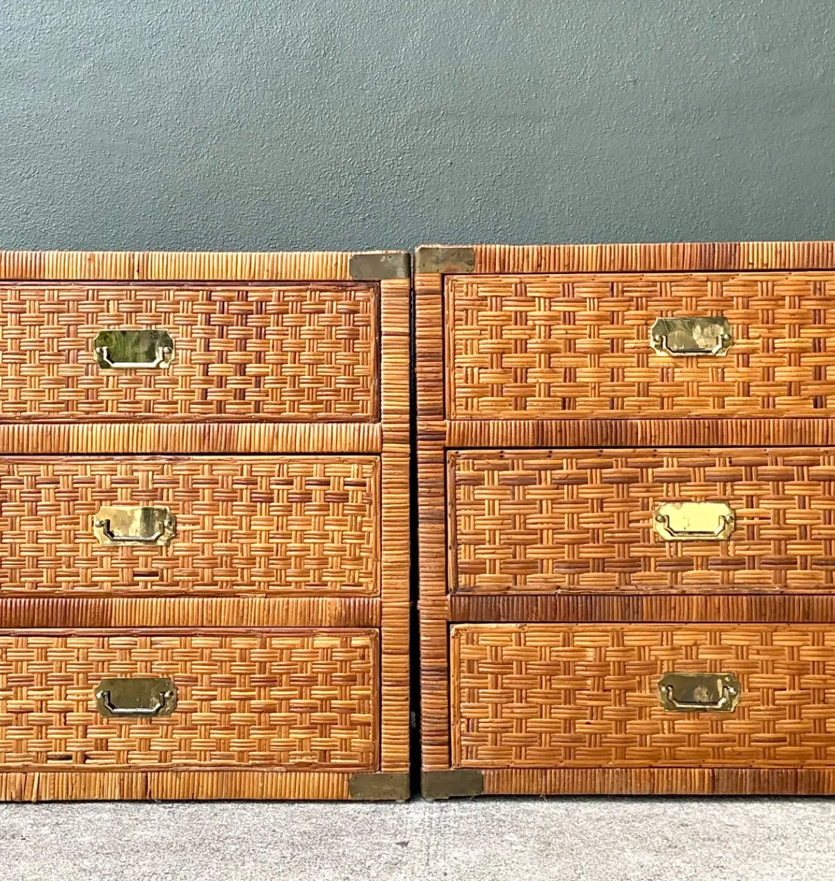 Vintage Woven Rattan Chest of Drawers - Set of 2 - Close-up view