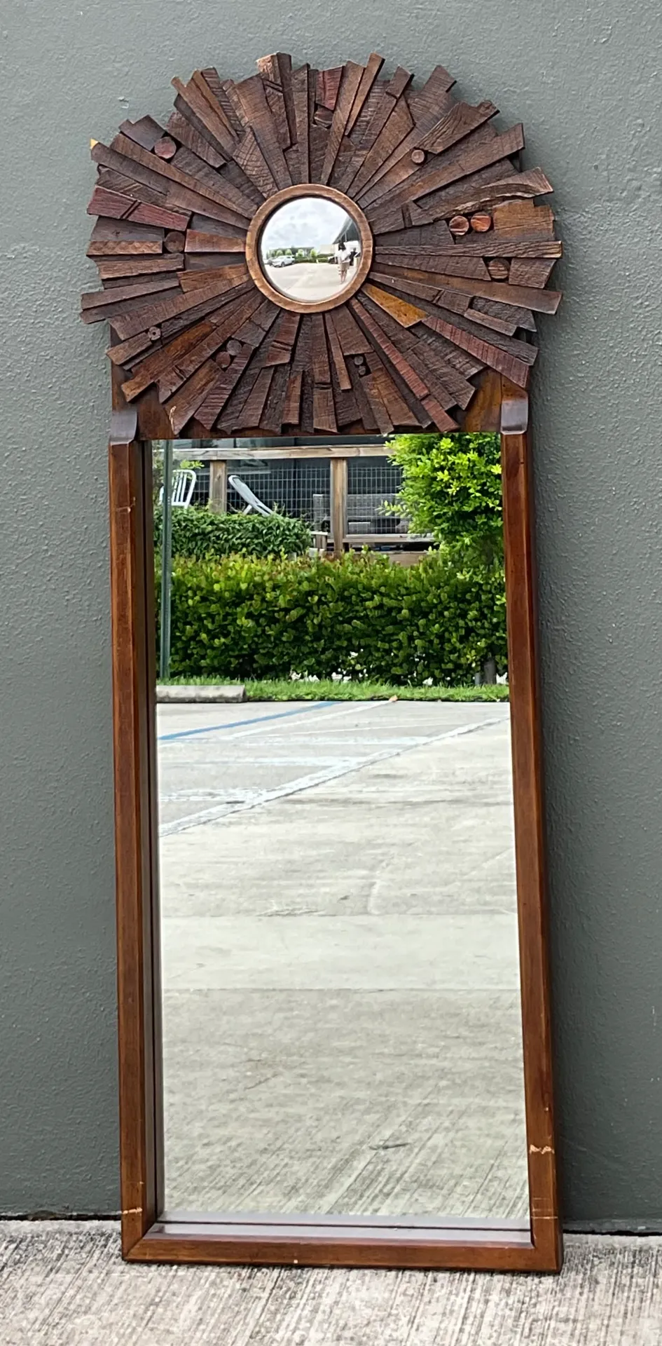 Vintage Brutalist Wood Sunburst Mirrors - A Pair — additional photo 2