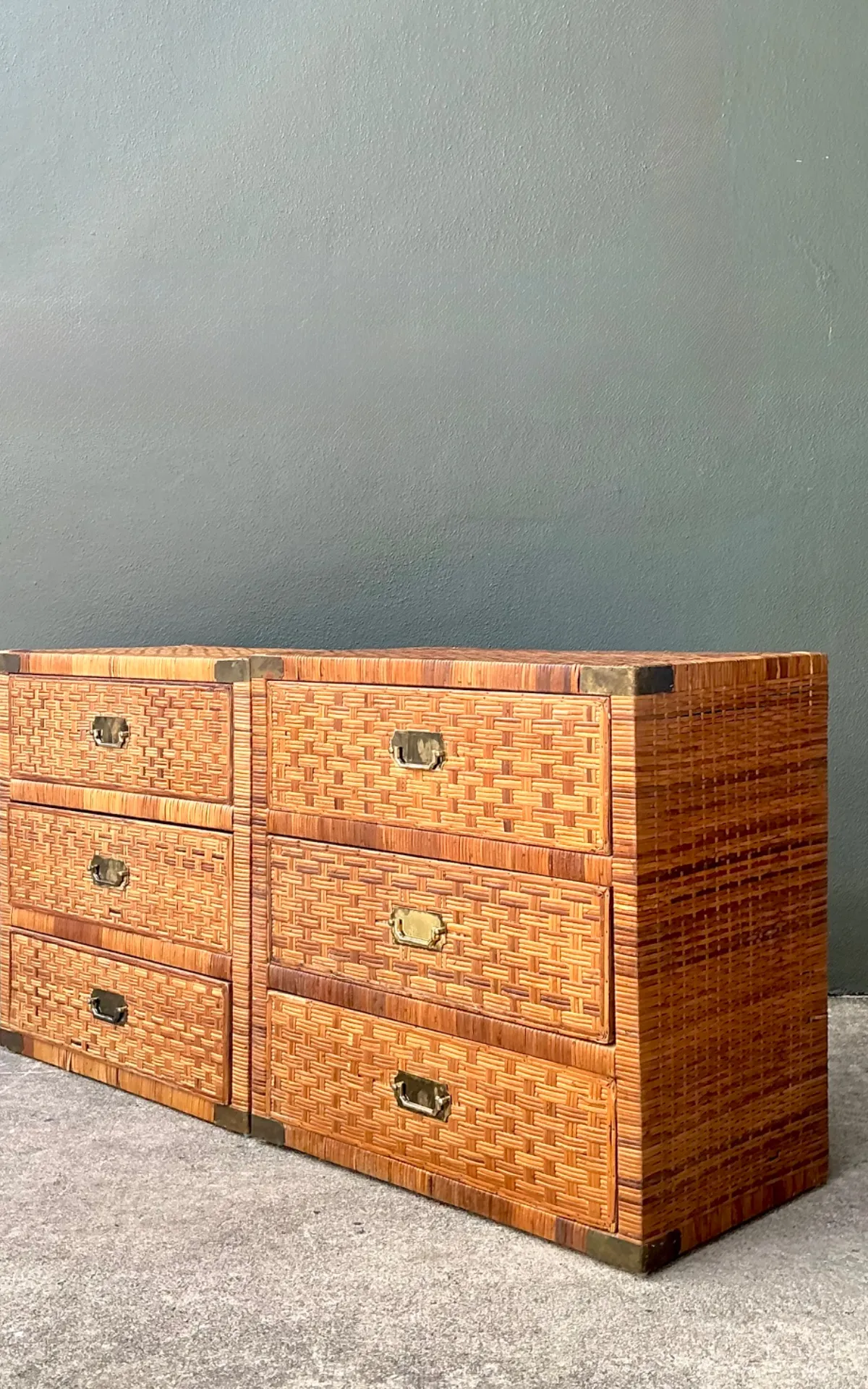 Vintage Woven Rattan Chest of Drawers - Set of 2 - Top view