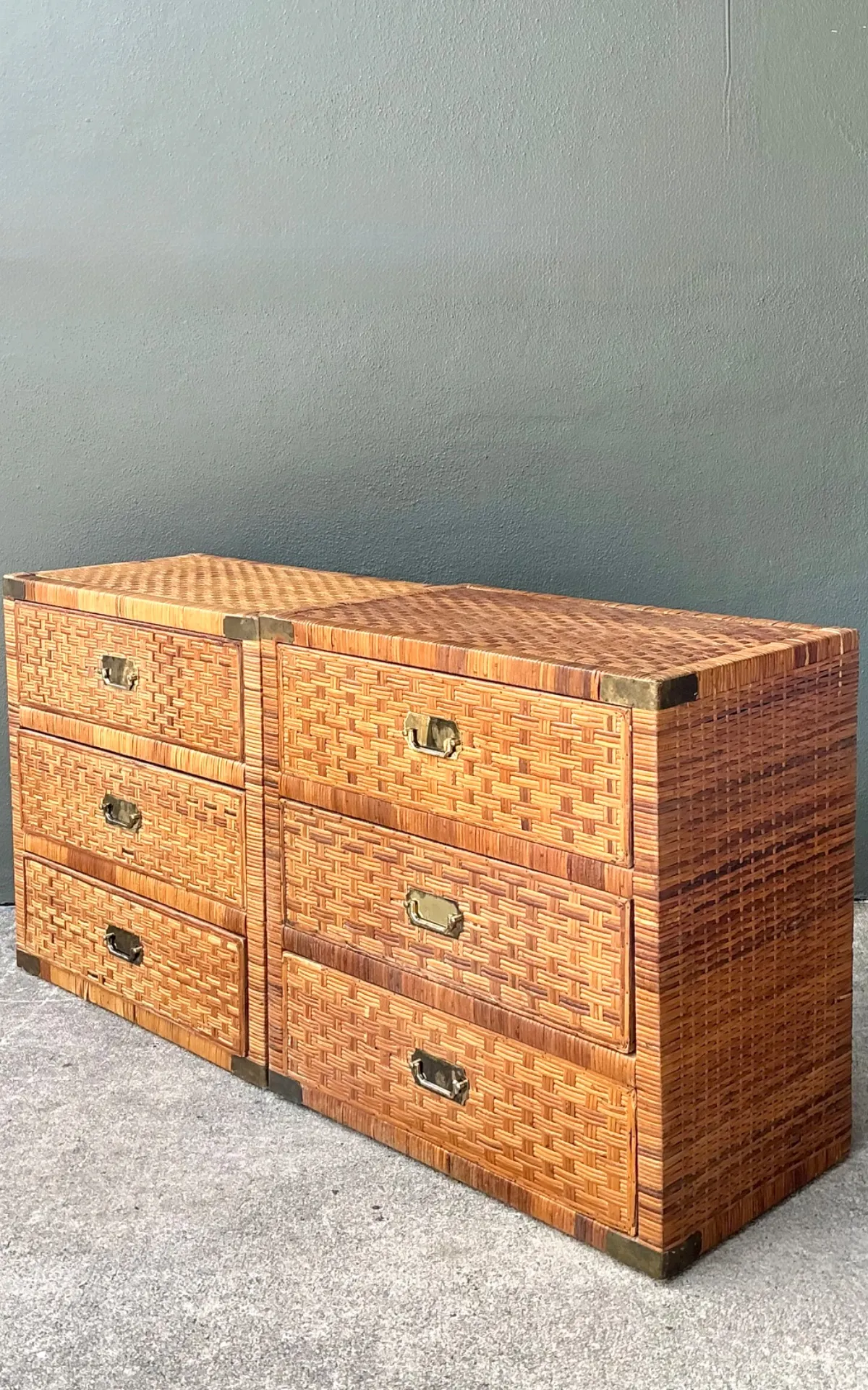 Vintage Woven Rattan Chest of Drawers - Set of 2 - Back view
