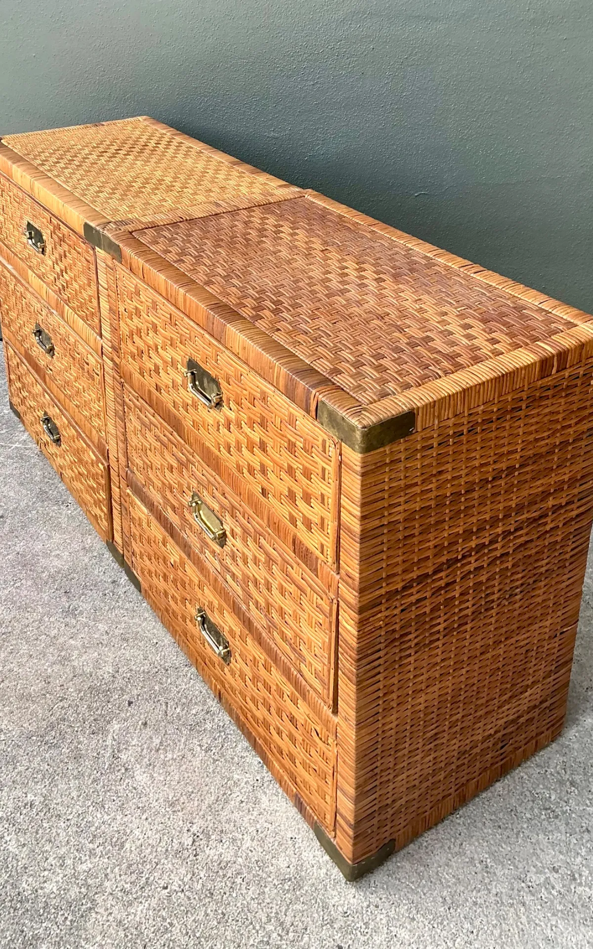 Vintage Woven Rattan Chest of Drawers - Set of 2 - Interior view