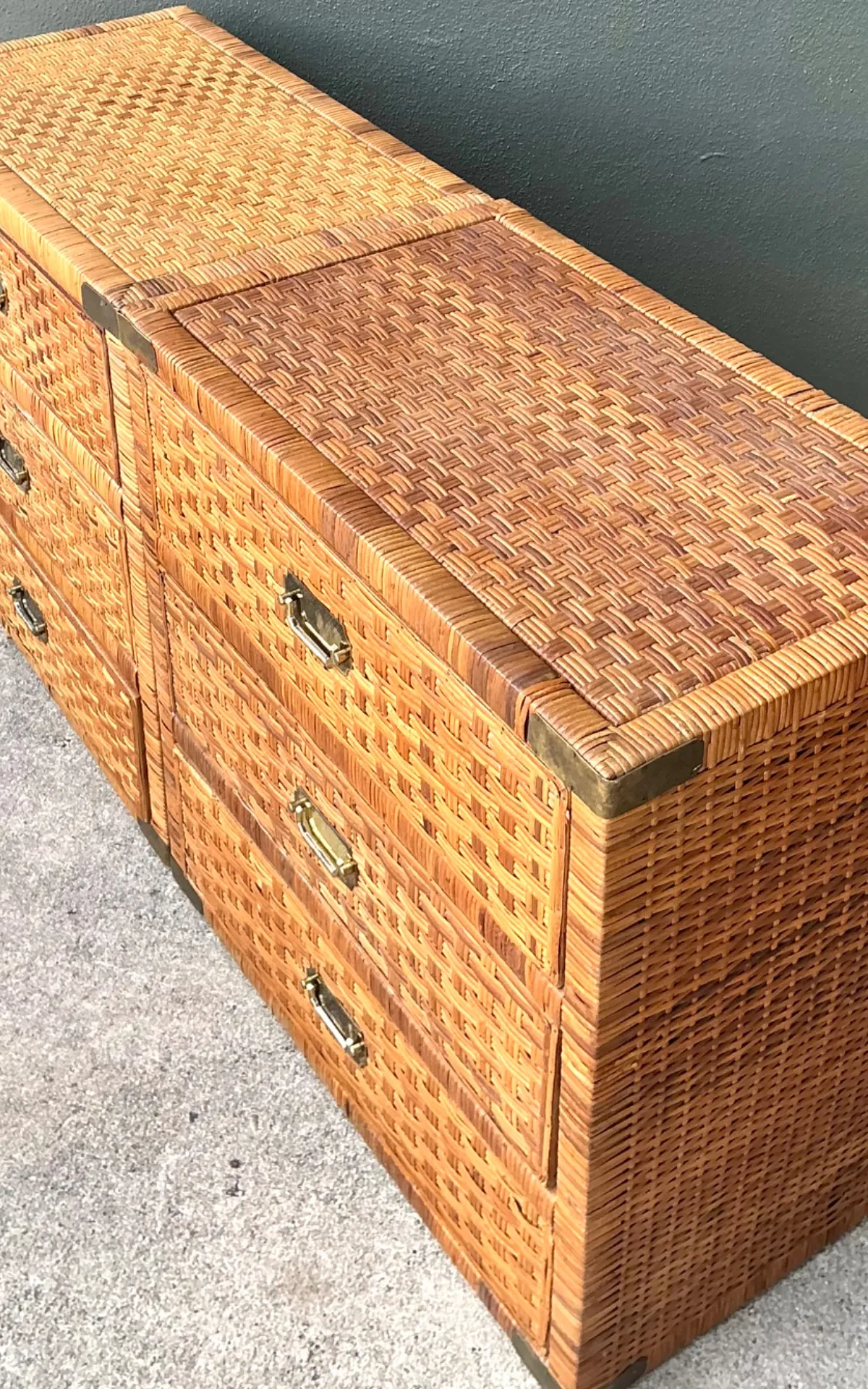 Vintage Woven Rattan Chest of Drawers - Set of 2 - Bottom view