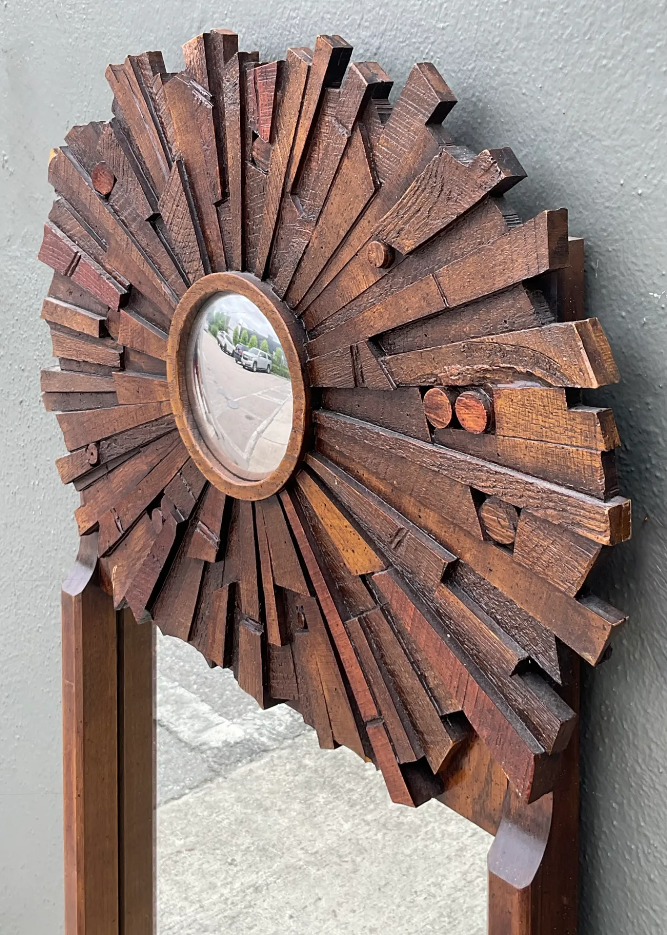 Vintage Brutalist Wood Sunburst Mirrors - A Pair — additional photo 4