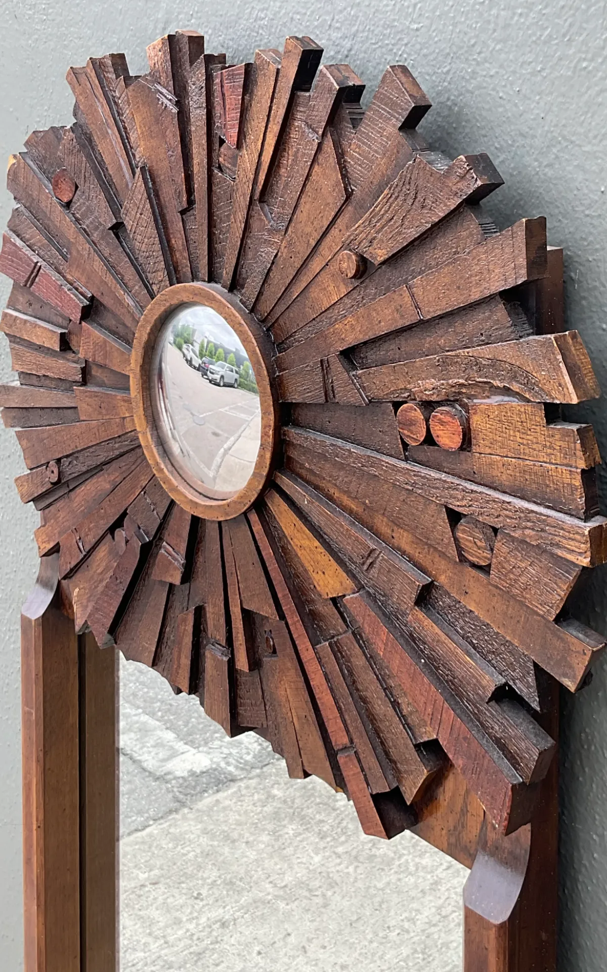 Vintage Brutalist Wood Sunburst Mirrors - A Pair — additional photo 4