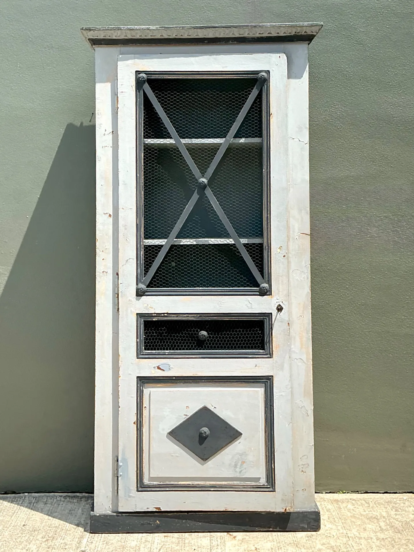 Vintage French Distressed Metal and Wood Cabinet — additional photo 6