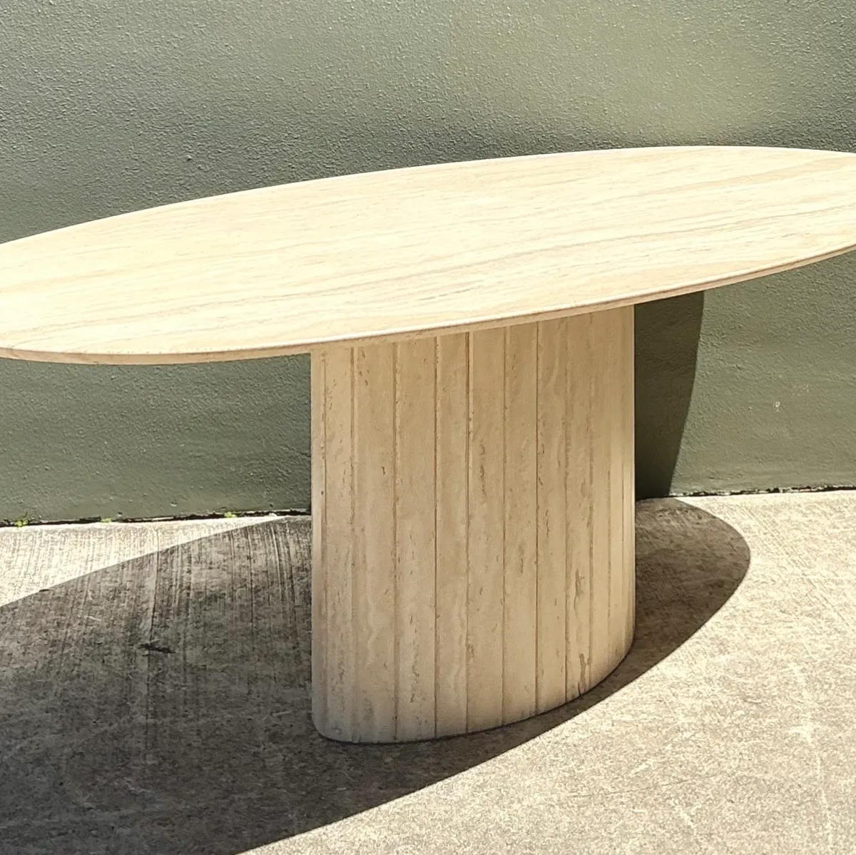 Vintage Italian Travertine Oval Dining Table
